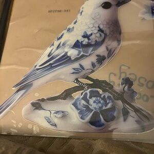 Charming Blue and White Bird Figurine 2D vinyl stickers. Two of them.